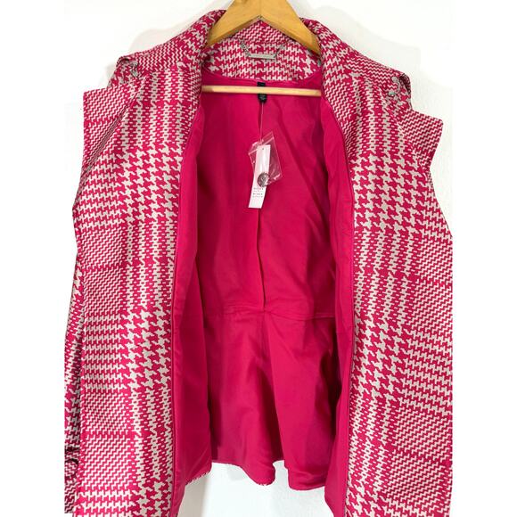 NWT WHBM Pink Houndstooth Satin Belted Trench Coat Size M - Picture 8 of 11